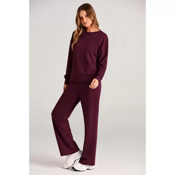 PRETTYGARDEN Womens 2 Piece Outfits 2024 Fall Long Sleeve Pullover Tops And Long Pants Lounge Sets TracksuitWine Red