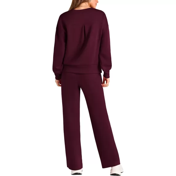 PRETTYGARDEN Womens 2 Piece Outfits 2024 Fall Long Sleeve Pullover Tops And Long Pants Lounge Sets TracksuitWine Red