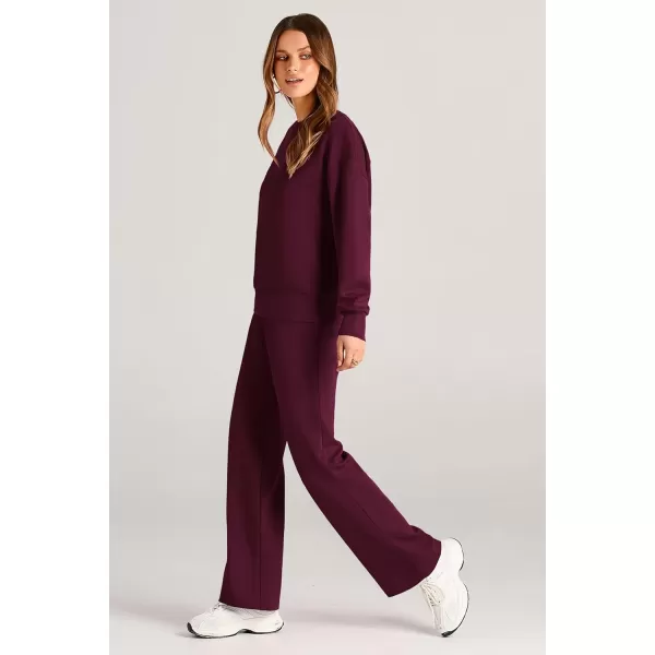 PRETTYGARDEN Womens 2 Piece Outfits 2024 Fall Long Sleeve Pullover Tops And Long Pants Lounge Sets TracksuitWine Red