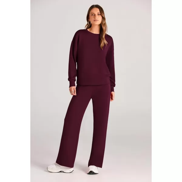 PRETTYGARDEN Womens 2 Piece Outfits 2024 Fall Long Sleeve Pullover Tops And Long Pants Lounge Sets TracksuitWine Red