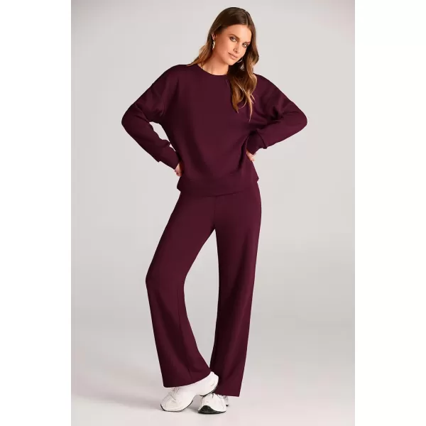 PRETTYGARDEN Womens 2 Piece Outfits 2024 Fall Long Sleeve Pullover Tops And Long Pants Lounge Sets TracksuitWine Red