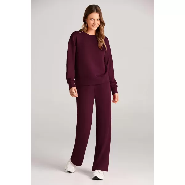 PRETTYGARDEN Womens 2 Piece Outfits 2024 Fall Long Sleeve Pullover Tops And Long Pants Lounge Sets TracksuitWine Red