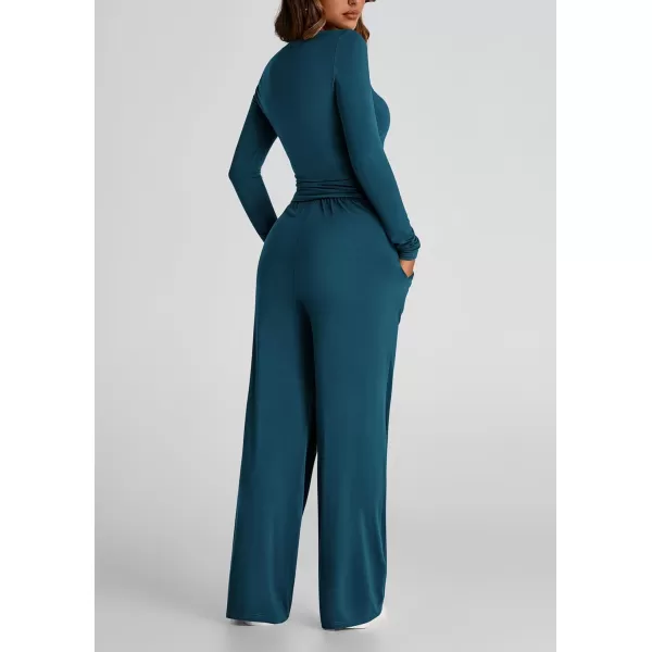 PRETTYGARDEN Womens Fall Two Piece Outfits Track Suits Long Sleeve Crop Tops Tee Shirts Wide Leg Pants Matching Lounge SetsDark Blue
