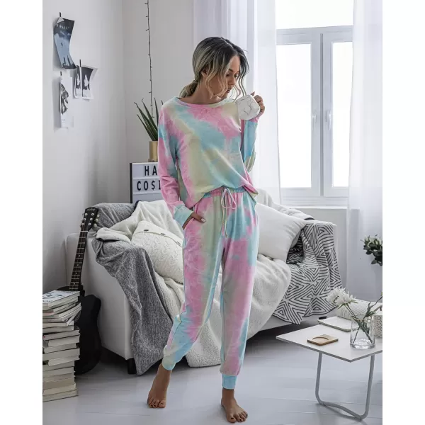 PRETTYGARDEN Womens Tie Dye Two Piece Pajamas Set Casual Long Sleeve Sweatshirt with Long Pants LoungewearMulticolor
