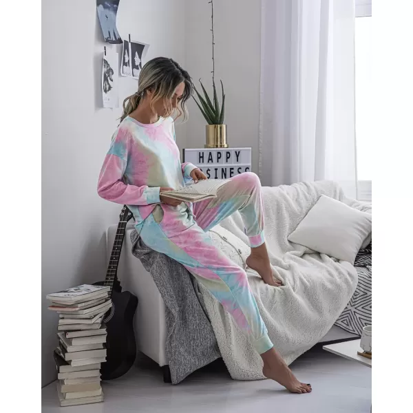 PRETTYGARDEN Womens Tie Dye Two Piece Pajamas Set Casual Long Sleeve Sweatshirt with Long Pants LoungewearMulticolor