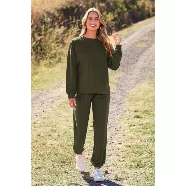 PRETTYGARDEN Womens Tie Dye Two Piece Pajamas Set Casual Long Sleeve Sweatshirt with Long Pants LoungewearSolid Army Green