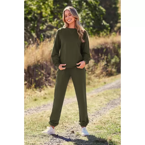PRETTYGARDEN Womens Tie Dye Two Piece Pajamas Set Casual Long Sleeve Sweatshirt with Long Pants LoungewearSolid Army Green
