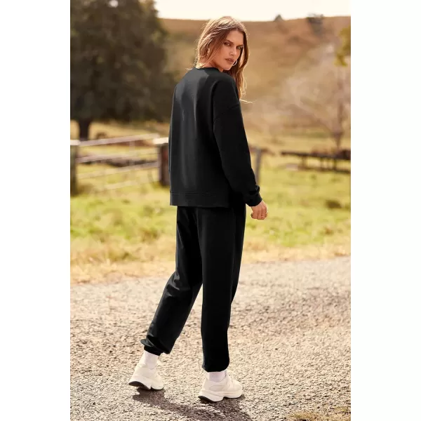 PRETTYGARDEN Womens Tie Dye Two Piece Pajamas Set Casual Long Sleeve Sweatshirt with Long Pants LoungewearSolid Black