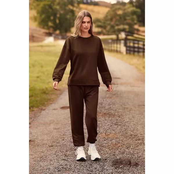 PRETTYGARDEN Womens Tie Dye Two Piece Pajamas Set Casual Long Sleeve Sweatshirt with Long Pants LoungewearSolid Coffee