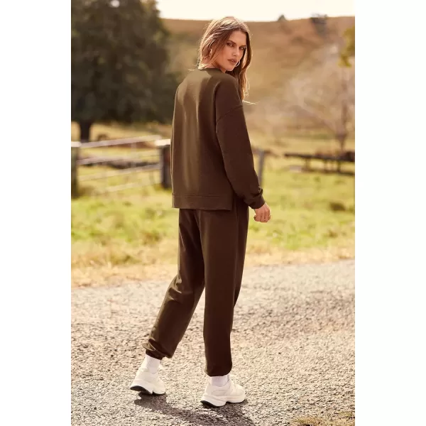 PRETTYGARDEN Womens Tie Dye Two Piece Pajamas Set Casual Long Sleeve Sweatshirt with Long Pants LoungewearSolid Coffee
