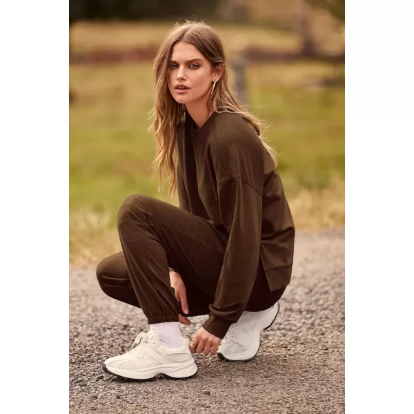 PRETTYGARDEN Womens Tie Dye Two Piece Pajamas Set Casual Long Sleeve Sweatshirt with Long Pants LoungewearSolid Coffee