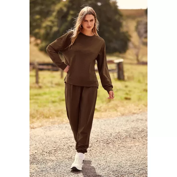 PRETTYGARDEN Womens Tie Dye Two Piece Pajamas Set Casual Long Sleeve Sweatshirt with Long Pants LoungewearSolid Coffee