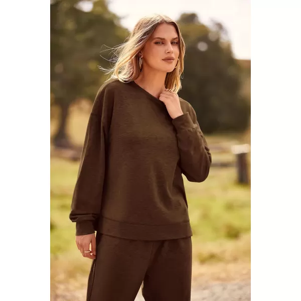 PRETTYGARDEN Womens Tie Dye Two Piece Pajamas Set Casual Long Sleeve Sweatshirt with Long Pants LoungewearSolid Coffee