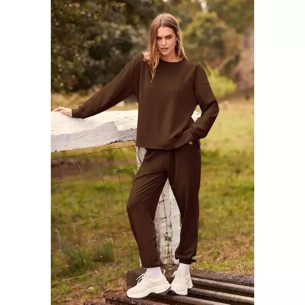 PRETTYGARDEN Womens Tie Dye Two Piece Pajamas Set Casual Long Sleeve Sweatshirt with Long Pants LoungewearSolid Coffee