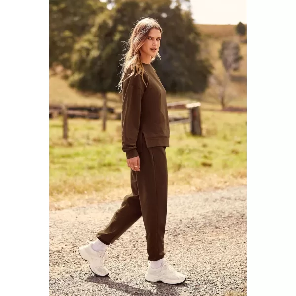 PRETTYGARDEN Womens Tie Dye Two Piece Pajamas Set Casual Long Sleeve Sweatshirt with Long Pants LoungewearSolid Coffee