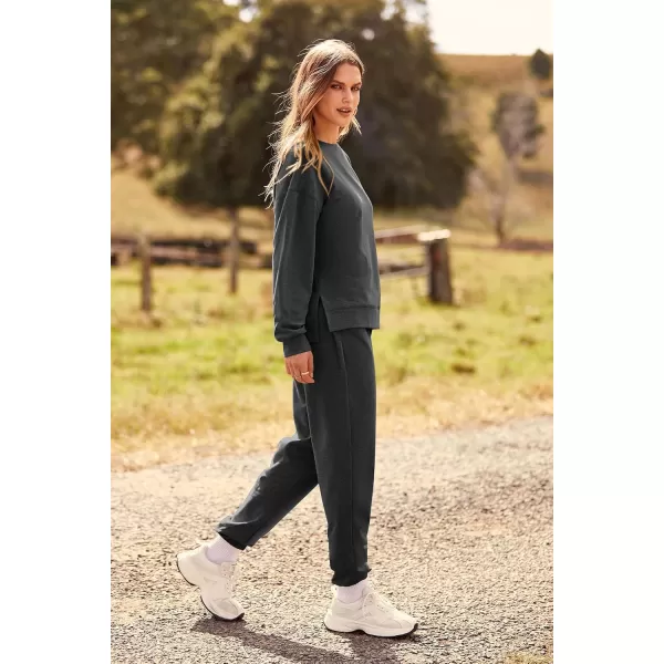 PRETTYGARDEN Womens Tie Dye Two Piece Pajamas Set Casual Long Sleeve Sweatshirt with Long Pants LoungewearSolid Dark Grey