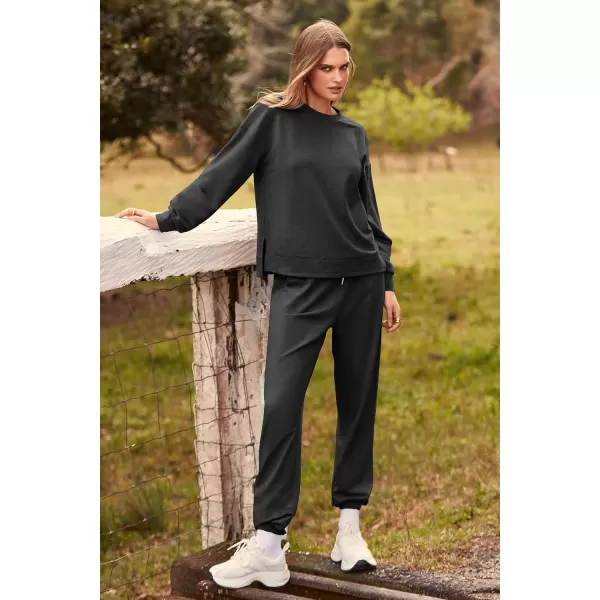 PRETTYGARDEN Womens Tie Dye Two Piece Pajamas Set Casual Long Sleeve Sweatshirt with Long Pants LoungewearSolid Dark Grey