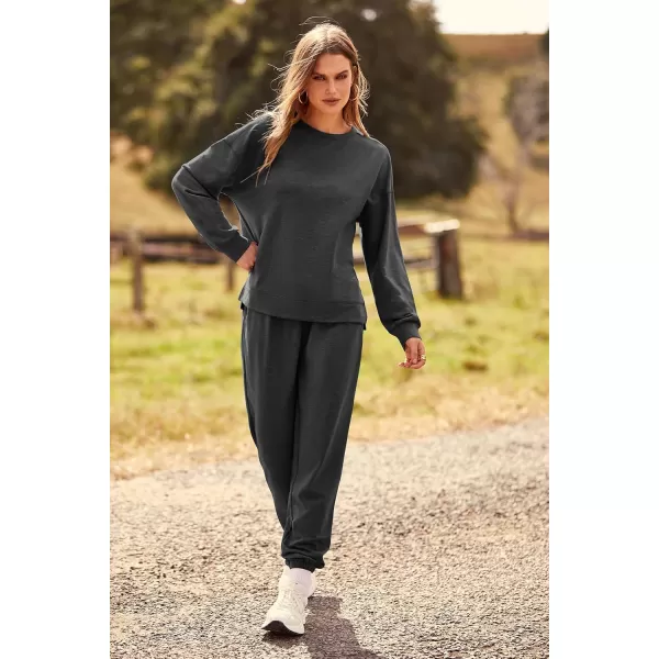 PRETTYGARDEN Womens Tie Dye Two Piece Pajamas Set Casual Long Sleeve Sweatshirt with Long Pants LoungewearSolid Dark Grey