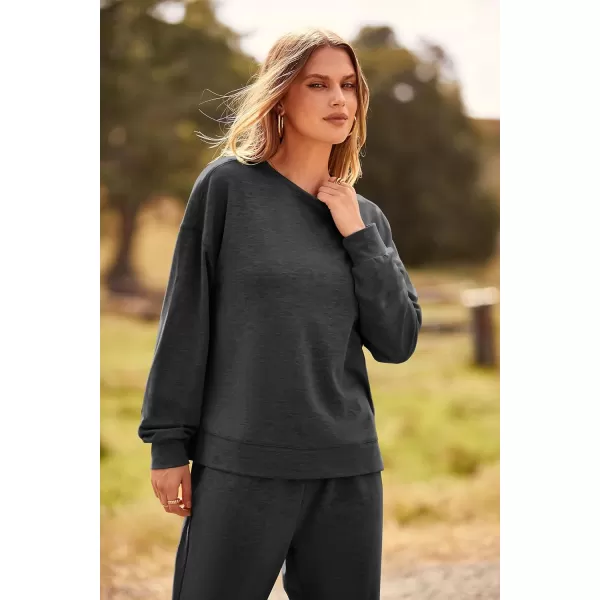 PRETTYGARDEN Womens Tie Dye Two Piece Pajamas Set Casual Long Sleeve Sweatshirt with Long Pants LoungewearSolid Dark Grey