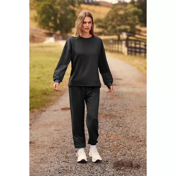 PRETTYGARDEN Womens Tie Dye Two Piece Pajamas Set Casual Long Sleeve Sweatshirt with Long Pants LoungewearSolid Dark Grey