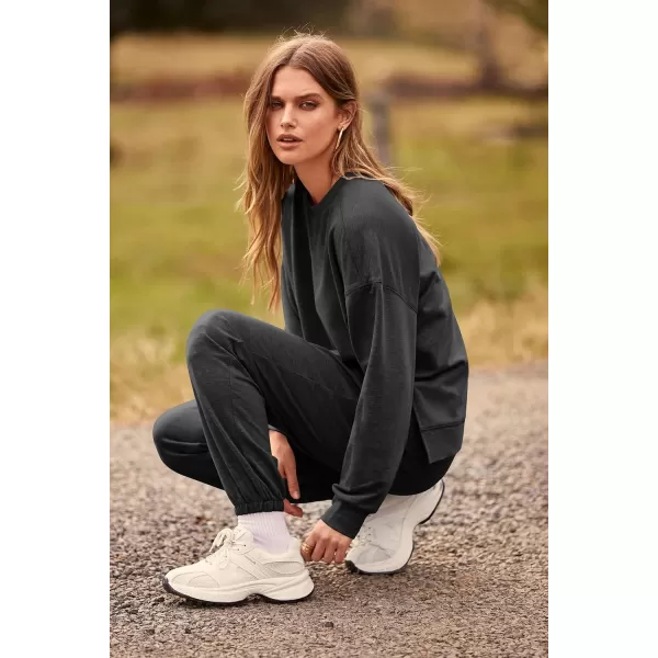 PRETTYGARDEN Womens Tie Dye Two Piece Pajamas Set Casual Long Sleeve Sweatshirt with Long Pants LoungewearSolid Dark Grey