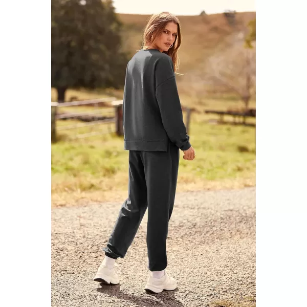 PRETTYGARDEN Womens Tie Dye Two Piece Pajamas Set Casual Long Sleeve Sweatshirt with Long Pants LoungewearSolid Dark Grey