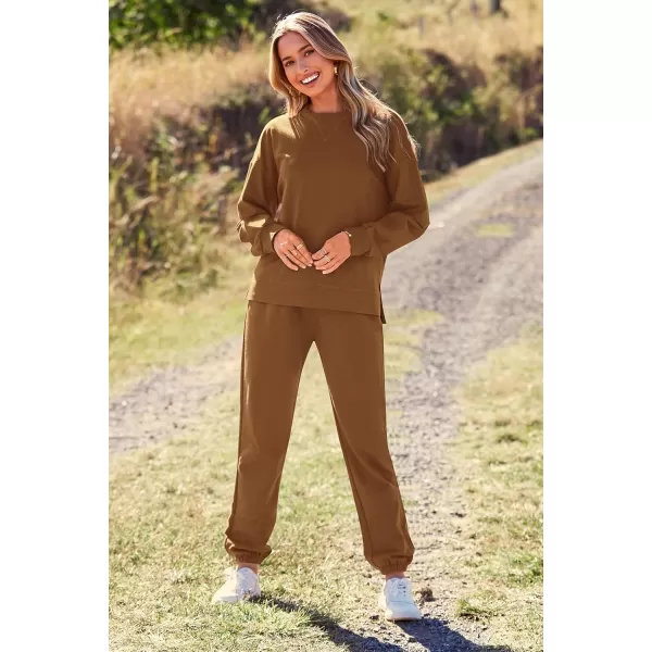 PRETTYGARDEN Womens Tie Dye Two Piece Pajamas Set Casual Long Sleeve Sweatshirt with Long Pants LoungewearSolid Khaki
