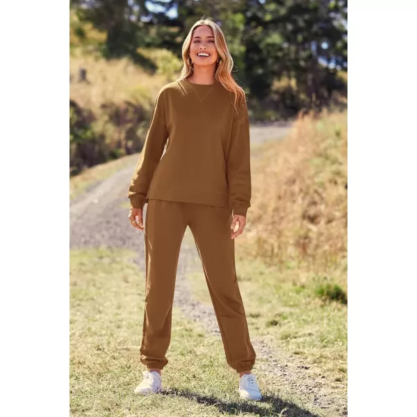 PRETTYGARDEN Womens Tie Dye Two Piece Pajamas Set Casual Long Sleeve Sweatshirt with Long Pants LoungewearSolid Khaki