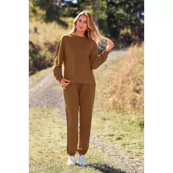 PRETTYGARDEN Womens Tie Dye Two Piece Pajamas Set Casual Long Sleeve Sweatshirt with Long Pants LoungewearSolid Khaki