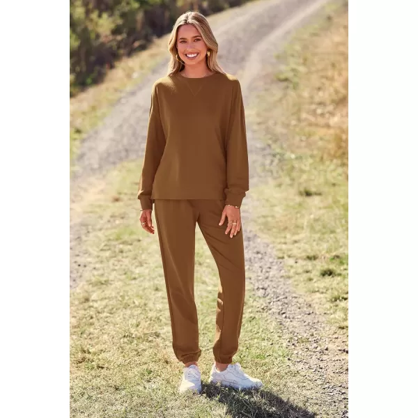 PRETTYGARDEN Womens Tie Dye Two Piece Pajamas Set Casual Long Sleeve Sweatshirt with Long Pants LoungewearSolid Khaki