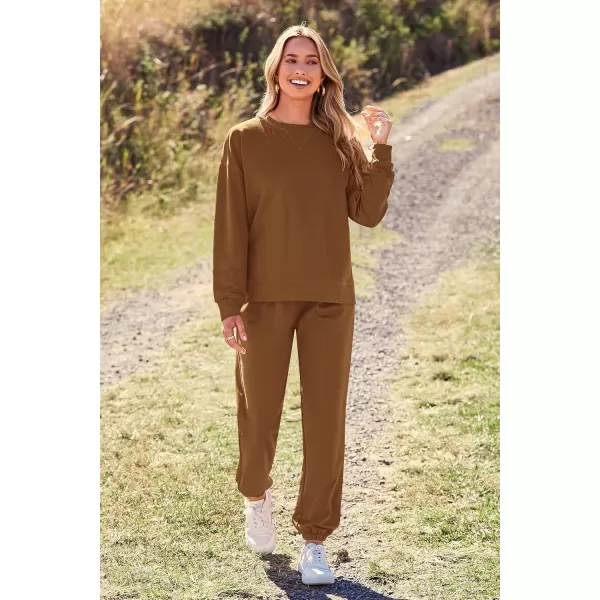 PRETTYGARDEN Womens Tie Dye Two Piece Pajamas Set Casual Long Sleeve Sweatshirt with Long Pants LoungewearSolid Khaki