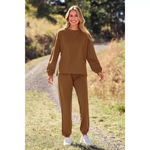 PRETTYGARDEN Womens Tie Dye Two Piece Pajamas Set Casual Long Sleeve Sweatshirt with Long Pants LoungewearSolid Khaki