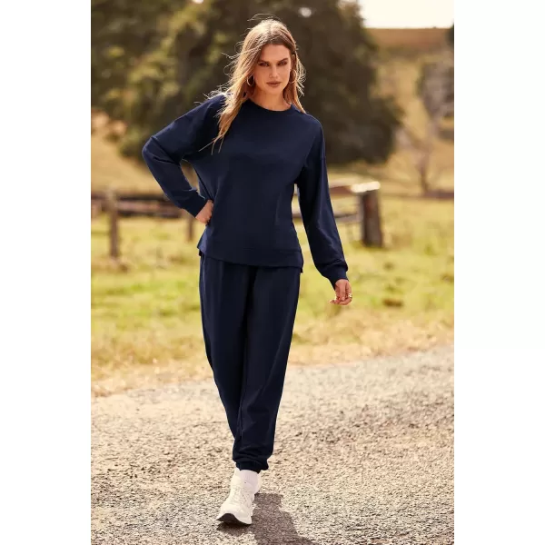 PRETTYGARDEN Womens Tie Dye Two Piece Pajamas Set Casual Long Sleeve Sweatshirt with Long Pants LoungewearSolid Navy
