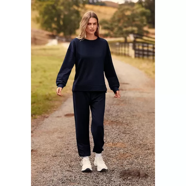 PRETTYGARDEN Womens Tie Dye Two Piece Pajamas Set Casual Long Sleeve Sweatshirt with Long Pants LoungewearSolid Navy