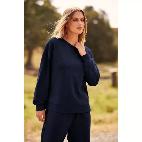 PRETTYGARDEN Womens Tie Dye Two Piece Pajamas Set Casual Long Sleeve Sweatshirt with Long Pants LoungewearSolid Navy