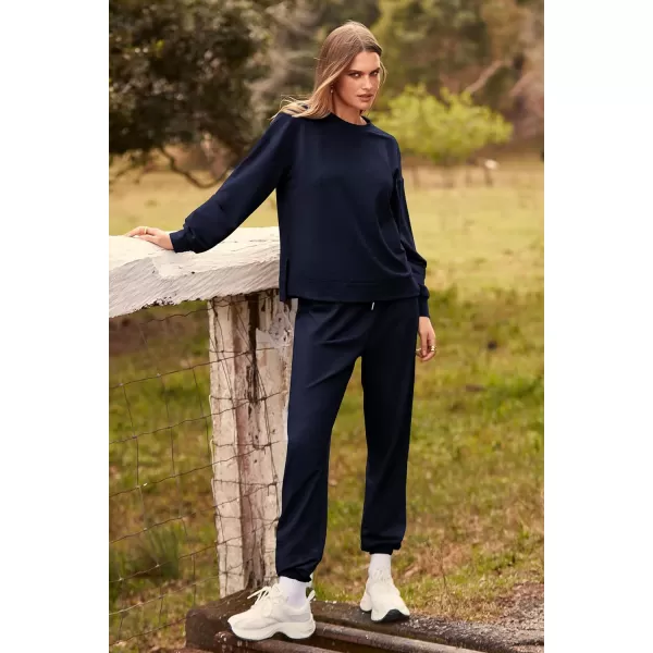 PRETTYGARDEN Womens Tie Dye Two Piece Pajamas Set Casual Long Sleeve Sweatshirt with Long Pants LoungewearSolid Navy