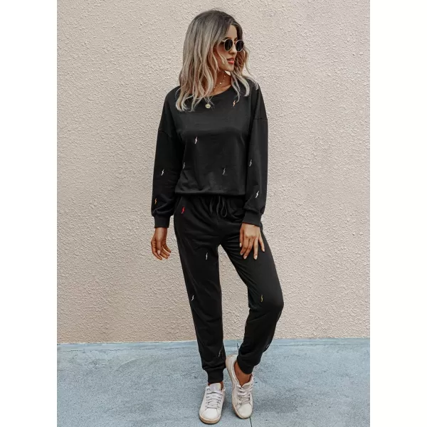PRETTYGARDEN Womens Tie Dye Two Piece Pajamas Set Casual Long Sleeve Sweatshirt with Long Pants LoungewearSolidblack