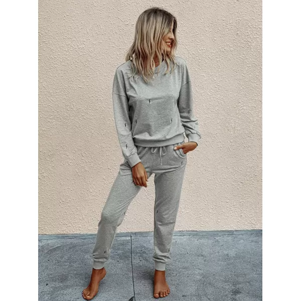 PRETTYGARDEN Womens Tie Dye Two Piece Pajamas Set Casual Long Sleeve Sweatshirt with Long Pants LoungewearSolidgrey