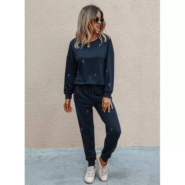 PRETTYGARDEN Womens Tie Dye Two Piece Pajamas Set Casual Long Sleeve Sweatshirt with Long Pants LoungewearSolidnavy