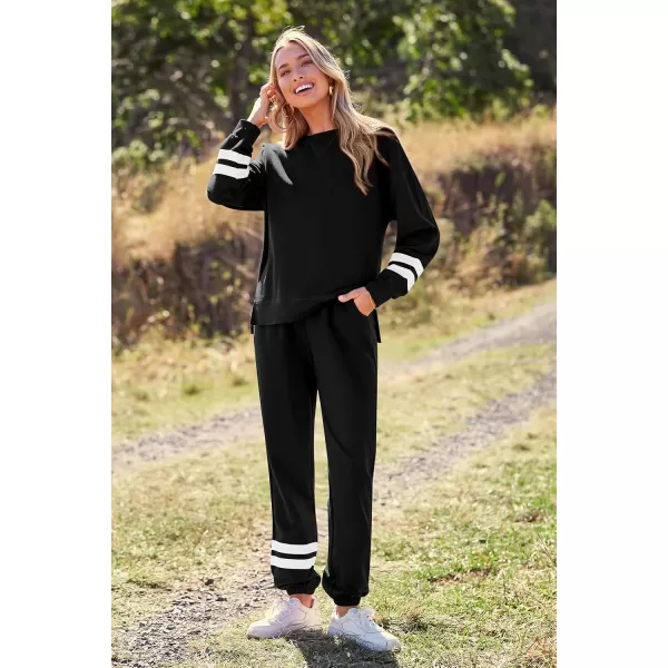 PRETTYGARDEN Womens Tie Dye Two Piece Pajamas Set Casual Long Sleeve Sweatshirt with Long Pants LoungewearStriped Black