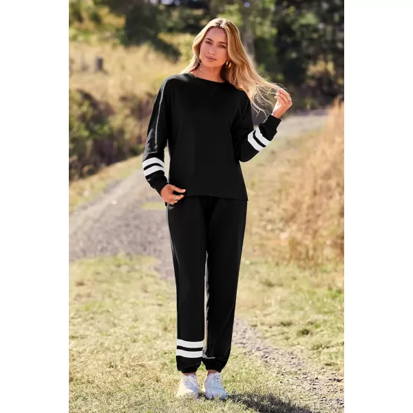 PRETTYGARDEN Womens Tie Dye Two Piece Pajamas Set Casual Long Sleeve Sweatshirt with Long Pants LoungewearStriped Black