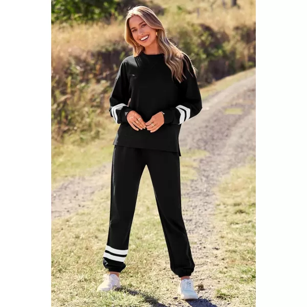 PRETTYGARDEN Womens Tie Dye Two Piece Pajamas Set Casual Long Sleeve Sweatshirt with Long Pants LoungewearStriped Black
