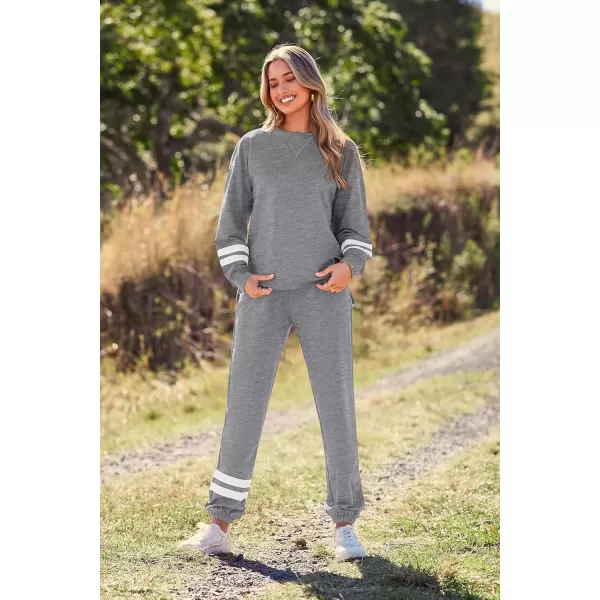 PRETTYGARDEN Womens Tie Dye Two Piece Pajamas Set Casual Long Sleeve Sweatshirt with Long Pants LoungewearStriped Grey