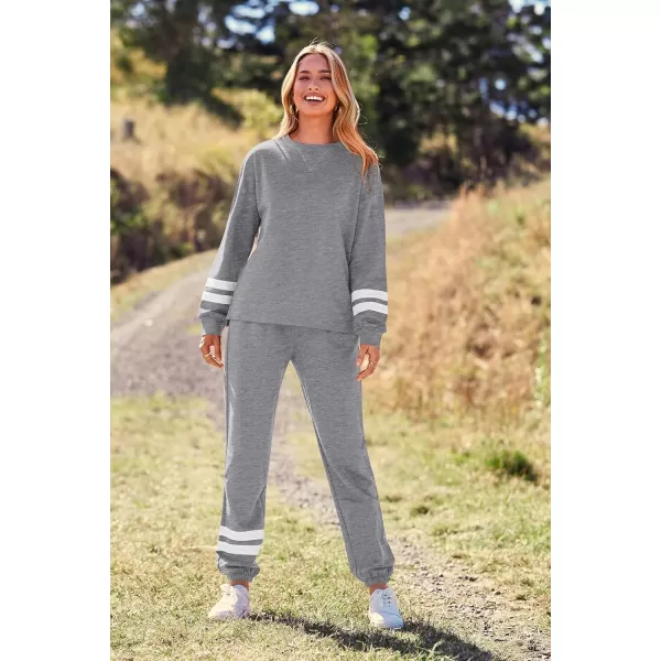 PRETTYGARDEN Womens Tie Dye Two Piece Pajamas Set Casual Long Sleeve Sweatshirt with Long Pants LoungewearStriped Grey