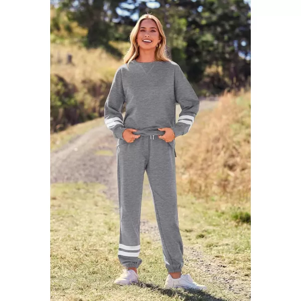 PRETTYGARDEN Womens Tie Dye Two Piece Pajamas Set Casual Long Sleeve Sweatshirt with Long Pants LoungewearStriped Grey