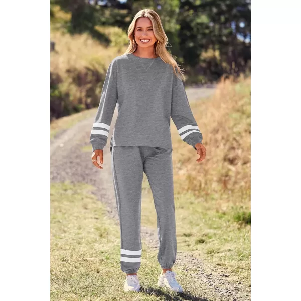 PRETTYGARDEN Womens Tie Dye Two Piece Pajamas Set Casual Long Sleeve Sweatshirt with Long Pants LoungewearStriped Grey