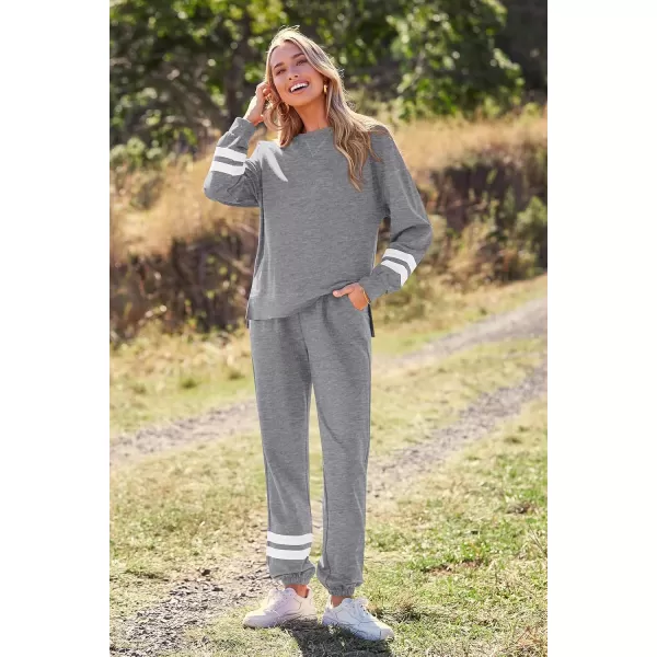 PRETTYGARDEN Womens Tie Dye Two Piece Pajamas Set Casual Long Sleeve Sweatshirt with Long Pants LoungewearStriped Grey
