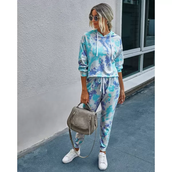PRETTYGARDEN Womens Tie Dye Two Piece Pajamas Set Casual Long Sleeve Sweatshirt with Long Pants LoungewearTie Dyelight Blue