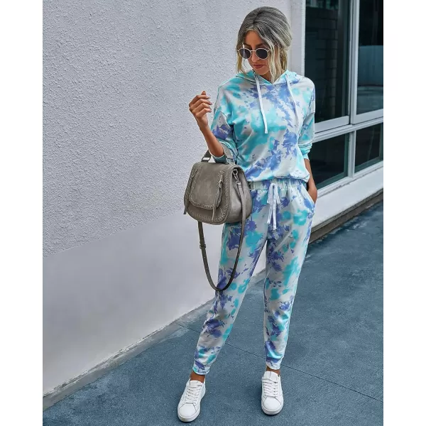 PRETTYGARDEN Womens Tie Dye Two Piece Pajamas Set Casual Long Sleeve Sweatshirt with Long Pants LoungewearTie Dyelight Blue