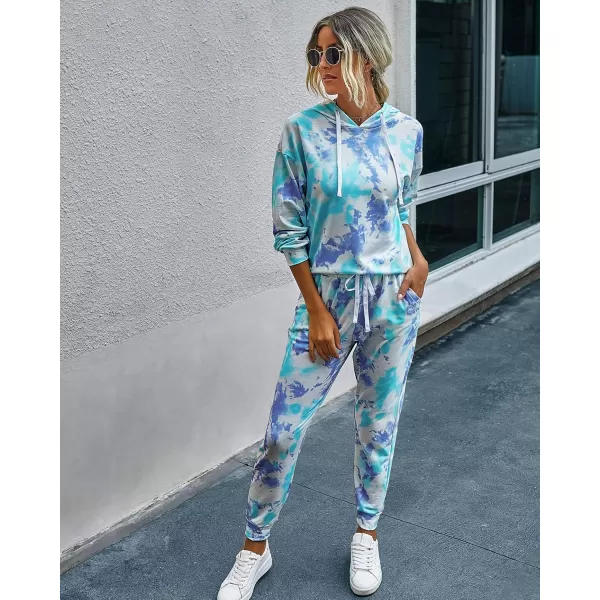 PRETTYGARDEN Womens Tie Dye Two Piece Pajamas Set Casual Long Sleeve Sweatshirt with Long Pants LoungewearTie Dyelight Blue